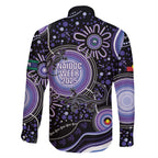 Australia NAIDOC Week Family Matching Off The Shoulder Long Sleeve Dress and Hawaiian Shirt Happy 50th Anniversary Purple Version