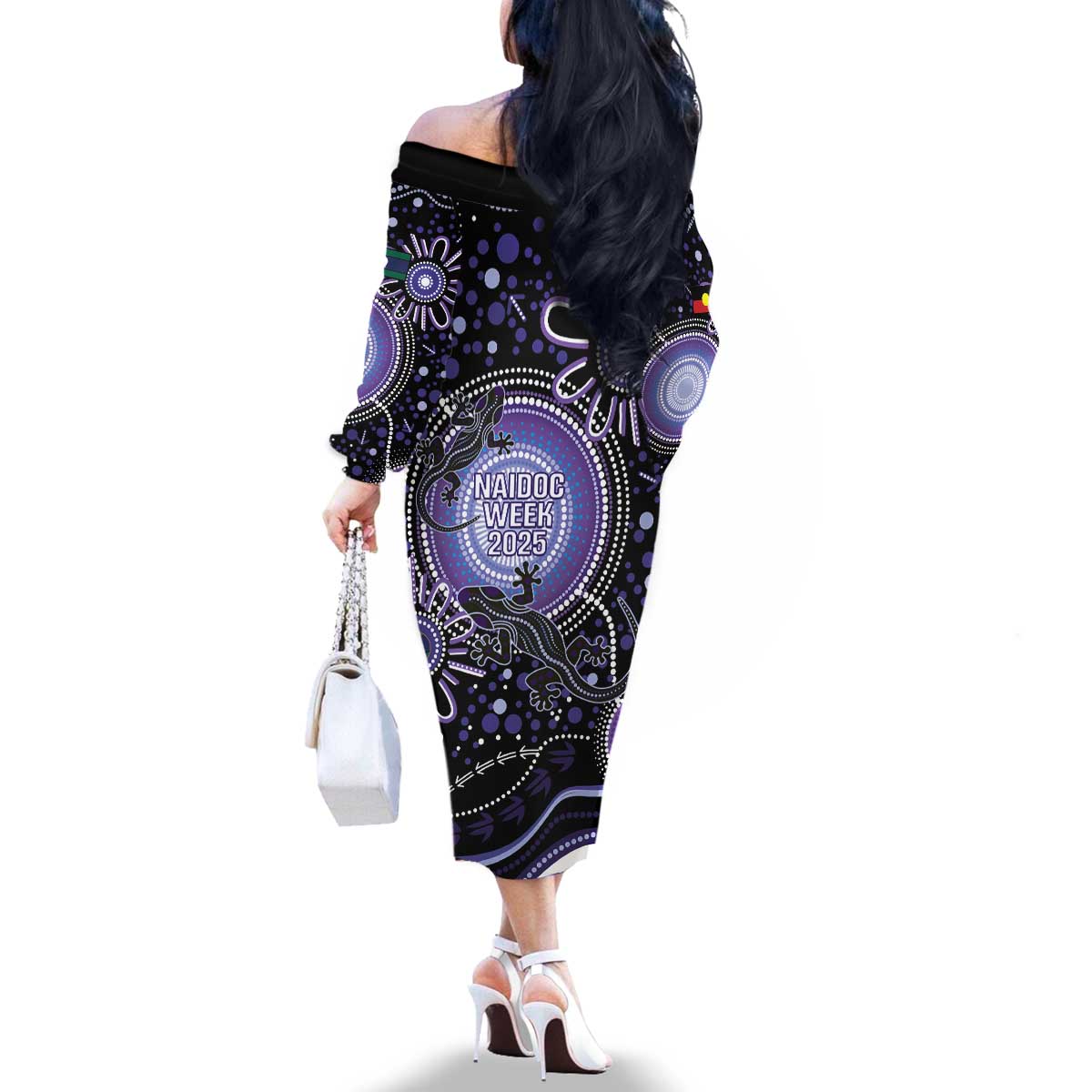 Australia NAIDOC Week Family Matching Off The Shoulder Long Sleeve Dress and Hawaiian Shirt Happy 50th Anniversary Purple Version