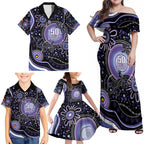 Australia NAIDOC Week Family Matching Off Shoulder Maxi Dress and Hawaiian Shirt Happy 50th Anniversary Purple Version