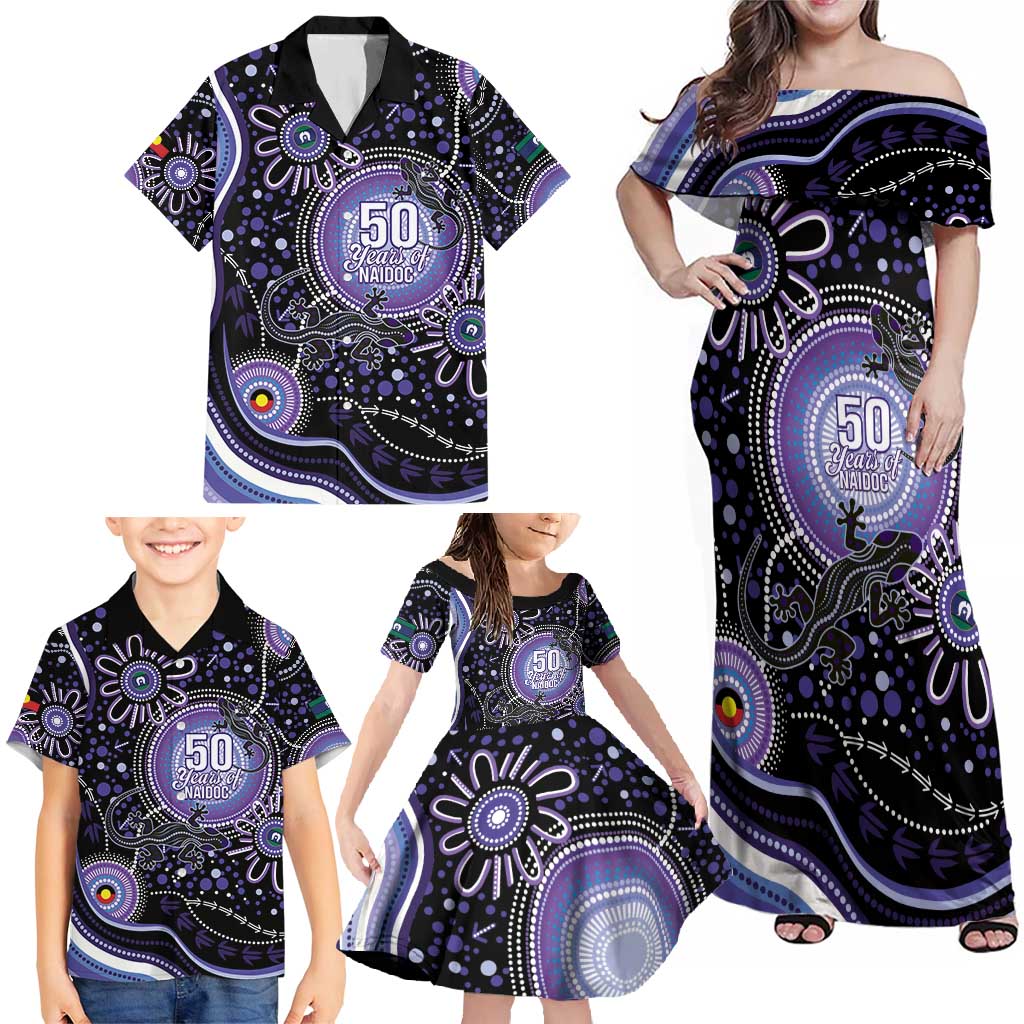Australia NAIDOC Week Family Matching Off Shoulder Maxi Dress and Hawaiian Shirt Happy 50th Anniversary Purple Version