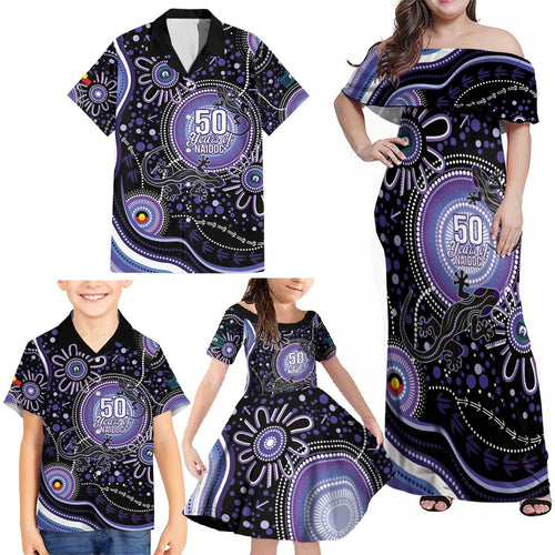Australia NAIDOC Week Family Matching Off Shoulder Maxi Dress and Hawaiian Shirt Happy 50th Anniversary Purple Version