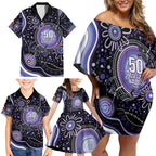 Australia NAIDOC Week Family Matching Off Shoulder Short Dress and Hawaiian Shirt Happy 50th Anniversary Purple Version