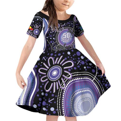 Australia NAIDOC Week Family Matching Off Shoulder Short Dress and Hawaiian Shirt Happy 50th Anniversary Purple Version