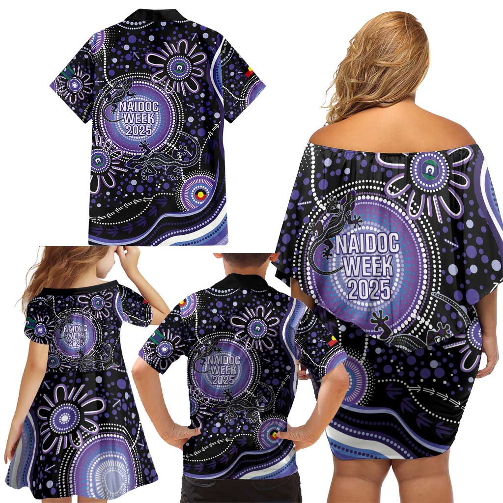Australia NAIDOC Week Family Matching Off Shoulder Short Dress and Hawaiian Shirt Happy 50th Anniversary Purple Version