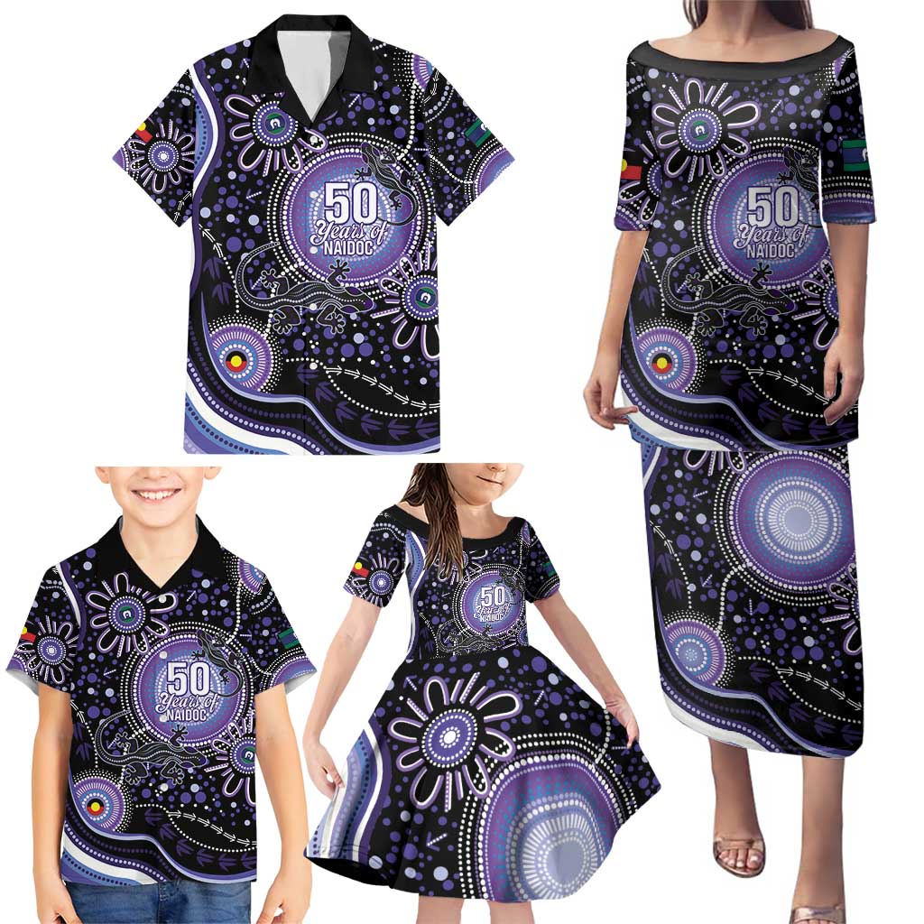 Australia NAIDOC Week Family Matching Puletasi and Hawaiian Shirt Happy 50th Anniversary Purple Version