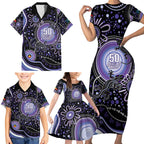 Australia NAIDOC Week Family Matching Short Sleeve Bodycon Dress and Hawaiian Shirt Happy 50th Anniversary Purple Version