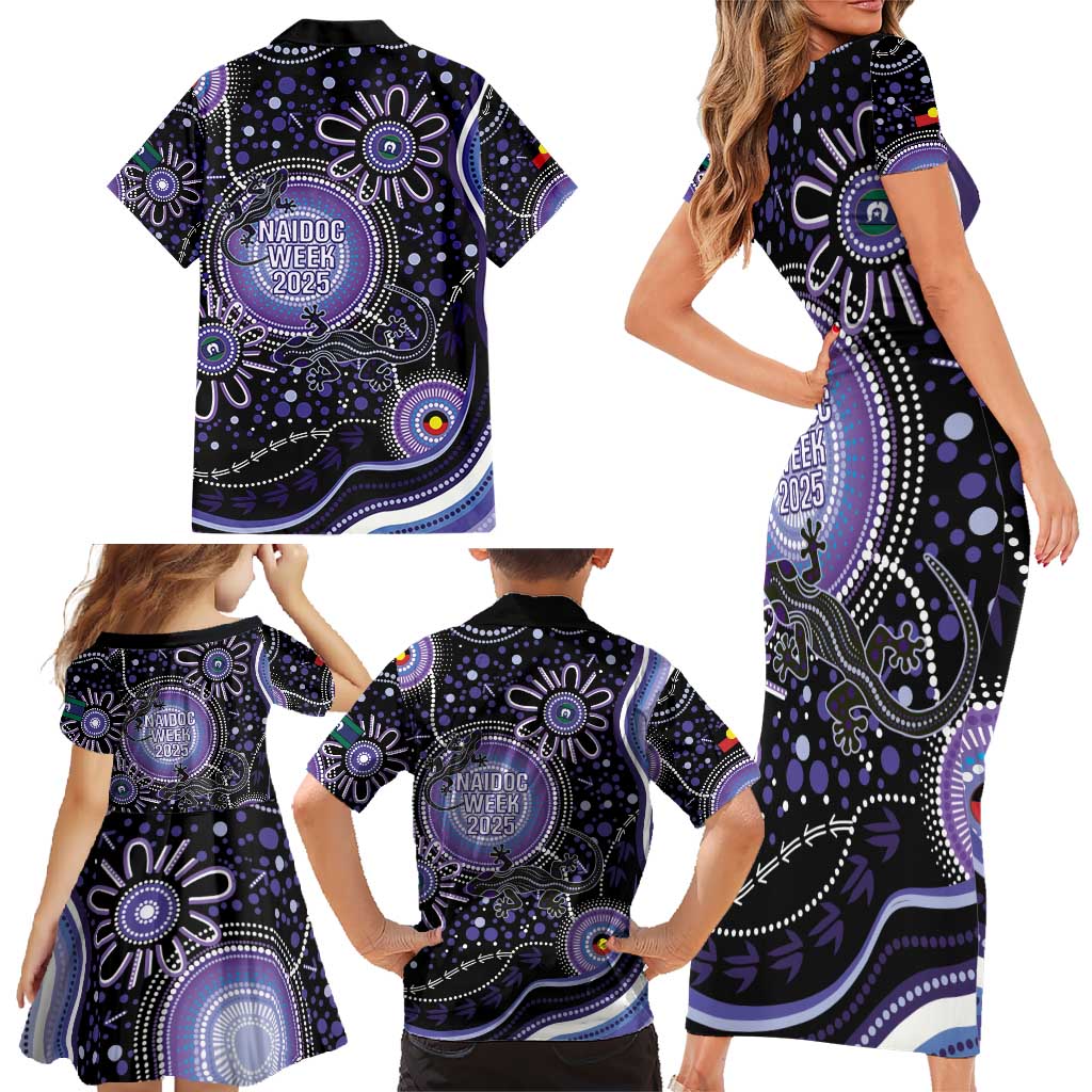 Australia NAIDOC Week Family Matching Short Sleeve Bodycon Dress and Hawaiian Shirt Happy 50th Anniversary Purple Version