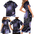 Australia NAIDOC Week Family Matching Short Sleeve Bodycon Dress and Hawaiian Shirt Happy 50th Anniversary Purple Version