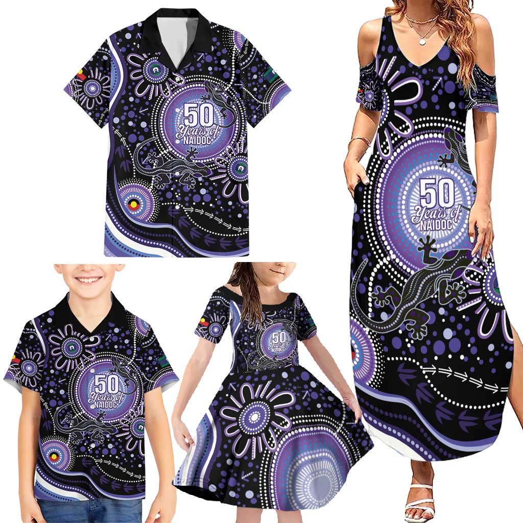 Australia NAIDOC Week Family Matching Summer Maxi Dress and Hawaiian Shirt Happy 50th Anniversary Purple Version