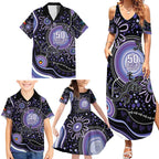 Australia NAIDOC Week Family Matching Summer Maxi Dress and Hawaiian Shirt Happy 50th Anniversary Purple Version