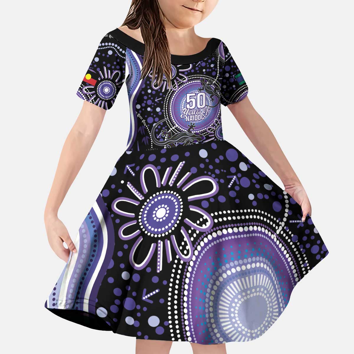 Australia NAIDOC Week Kid Short Sleeve Dress Happy 50th Anniversary Purple Version