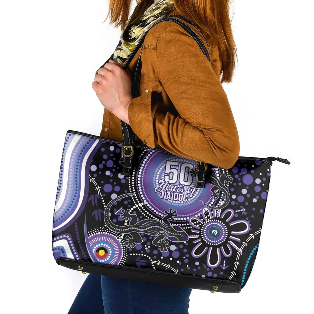 Australia NAIDOC Week Leather Tote Bag Happy 50th Anniversary Purple Version