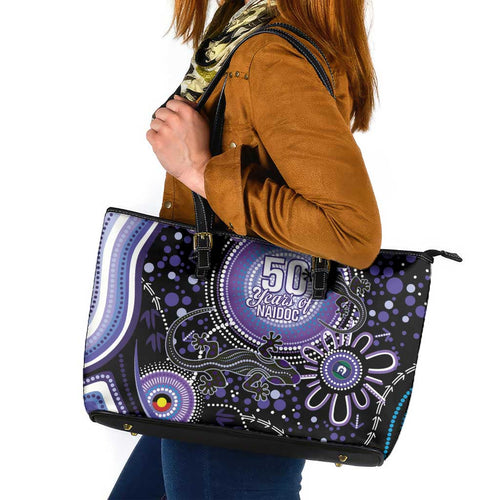 Australia NAIDOC Week Leather Tote Bag Happy 50th Anniversary Purple Version