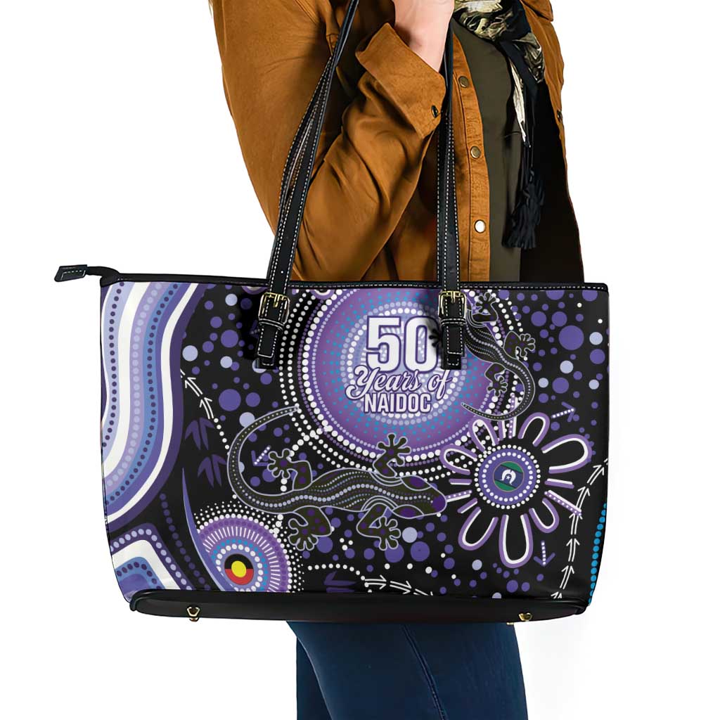 Australia NAIDOC Week Leather Tote Bag Happy 50th Anniversary Purple Version