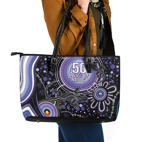 Australia NAIDOC Week Leather Tote Bag Happy 50th Anniversary Purple Version