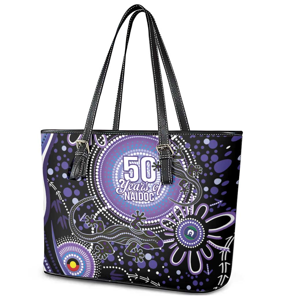 Australia NAIDOC Week Leather Tote Bag Happy 50th Anniversary Purple Version