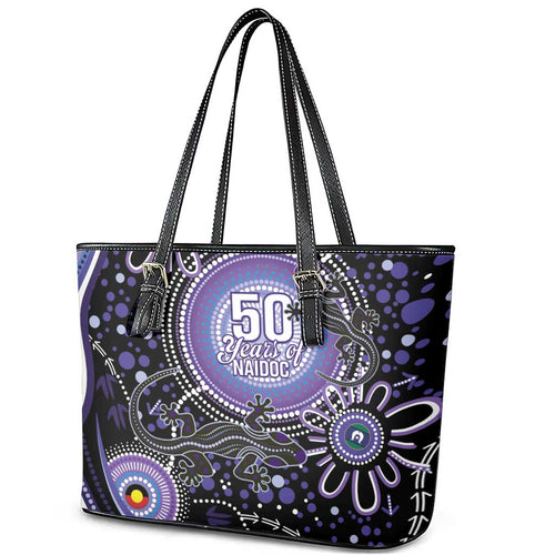 Australia NAIDOC Week Leather Tote Bag Happy 50th Anniversary Purple Version