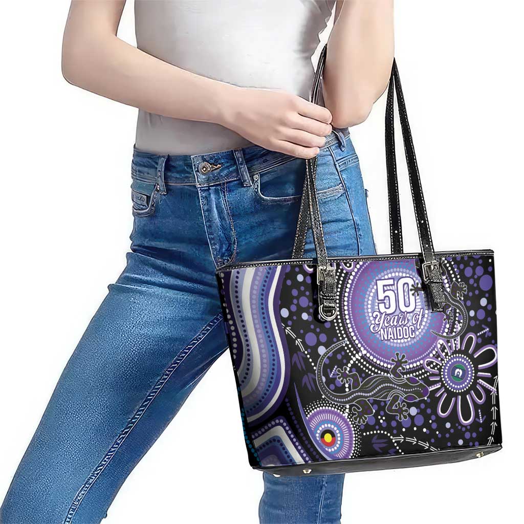 Australia NAIDOC Week Leather Tote Bag Happy 50th Anniversary Purple Version