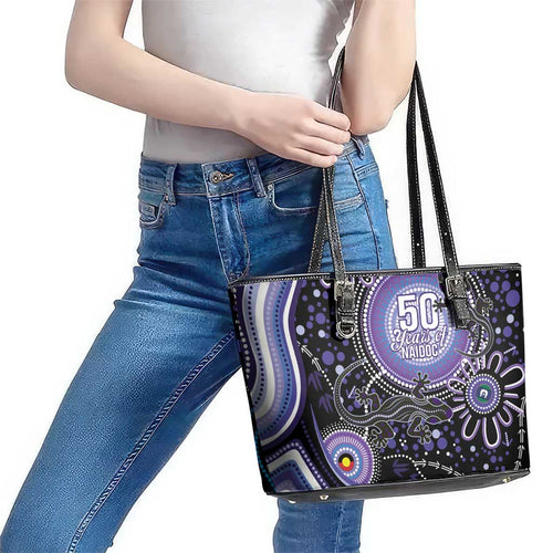 Australia NAIDOC Week Leather Tote Bag Happy 50th Anniversary Purple Version