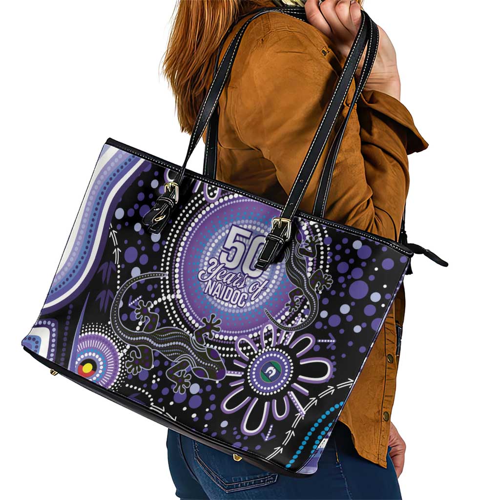 Australia NAIDOC Week Leather Tote Bag Happy 50th Anniversary Purple Version