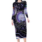 Australia NAIDOC Week Long Sleeve Bodycon Dress Happy 50th Anniversary Purple Version