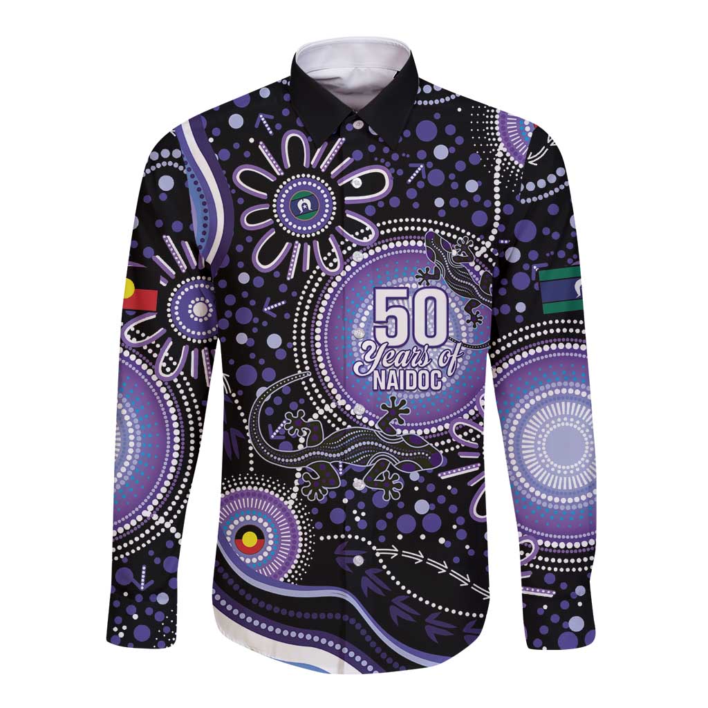 Australia NAIDOC Week Long Sleeve Button Shirt Happy 50th Anniversary Purple Version
