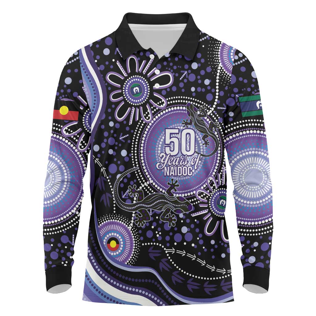 Australia NAIDOC Week Long Sleeve Polo Shirt Happy 50th Anniversary Purple Version