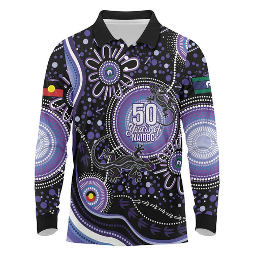 Australia NAIDOC Week Long Sleeve Polo Shirt Happy 50th Anniversary Purple Version