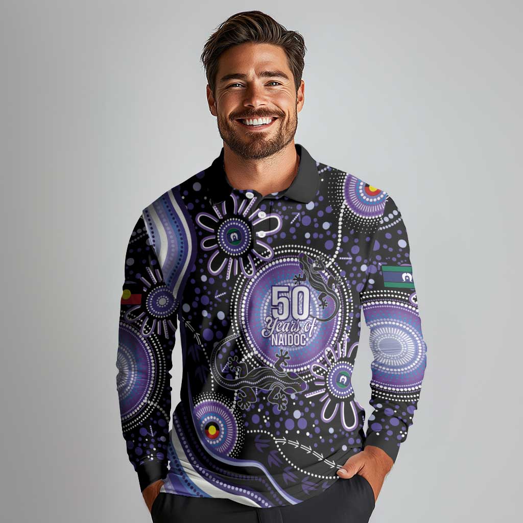 Australia NAIDOC Week Long Sleeve Polo Shirt Happy 50th Anniversary Purple Version