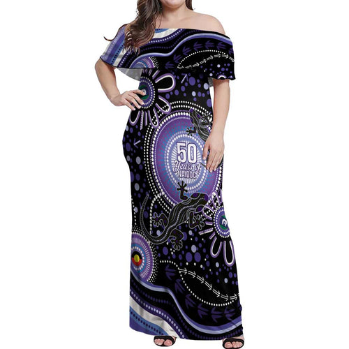 Australia NAIDOC Week Off Shoulder Maxi Dress Happy 50th Anniversary Purple Version
