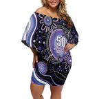 Australia NAIDOC Week Off Shoulder Short Dress Happy 50th Anniversary Purple Version