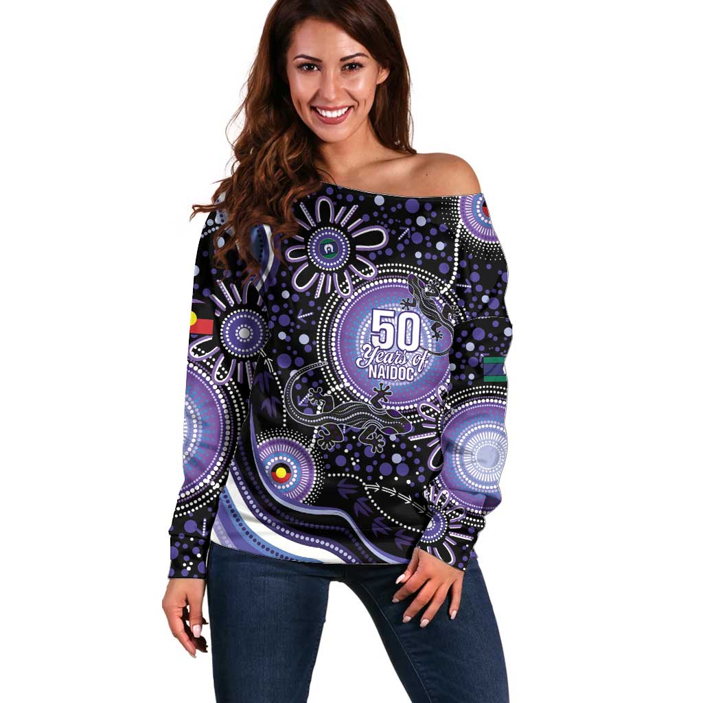 Australia NAIDOC Week Off Shoulder Sweater Happy 50th Anniversary Purple Version