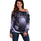 Australia NAIDOC Week Off Shoulder Sweater Happy 50th Anniversary Purple Version