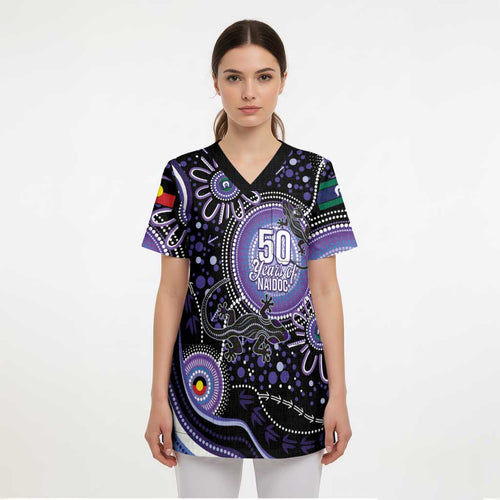 Australia NAIDOC Week Scrub Top Happy 50th Anniversary Purple Version - Aussie Hoodie