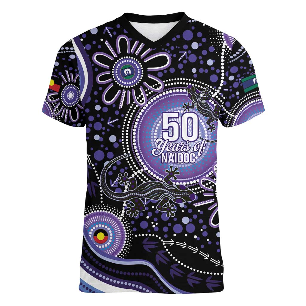 Australia NAIDOC Week Women V-Neck T-Shirt Happy 50th Anniversary Purple Version