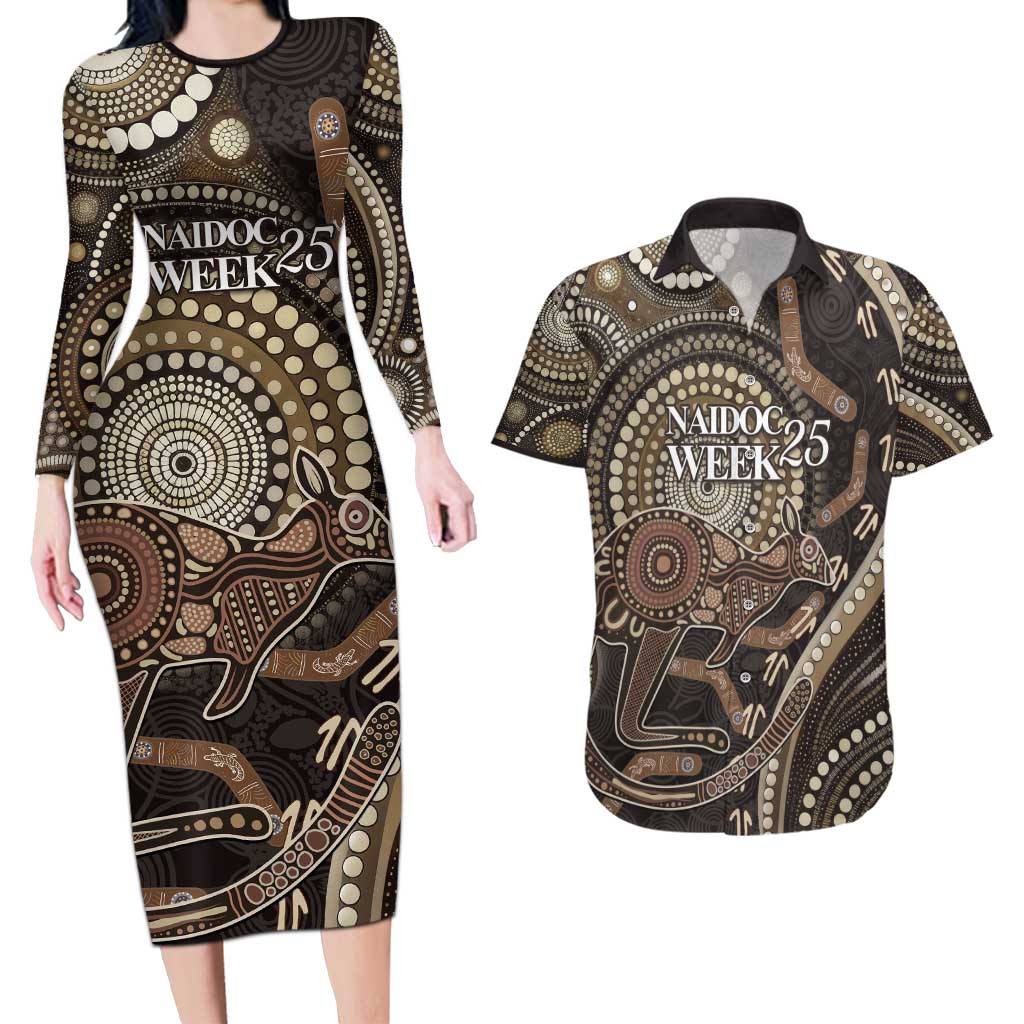 Australia NAIDOC Week 2025 Couples Matching Long Sleeve Bodycon Dress and Hawaiian Shirt Boomerang Kangaroo Indigenous Art