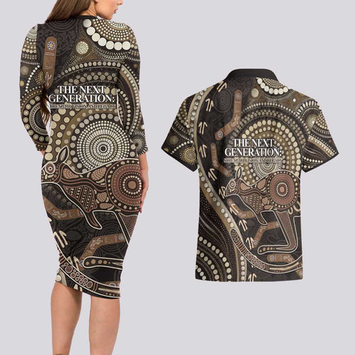 Australia NAIDOC Week 2025 Couples Matching Long Sleeve Bodycon Dress and Hawaiian Shirt Boomerang Kangaroo Indigenous Art