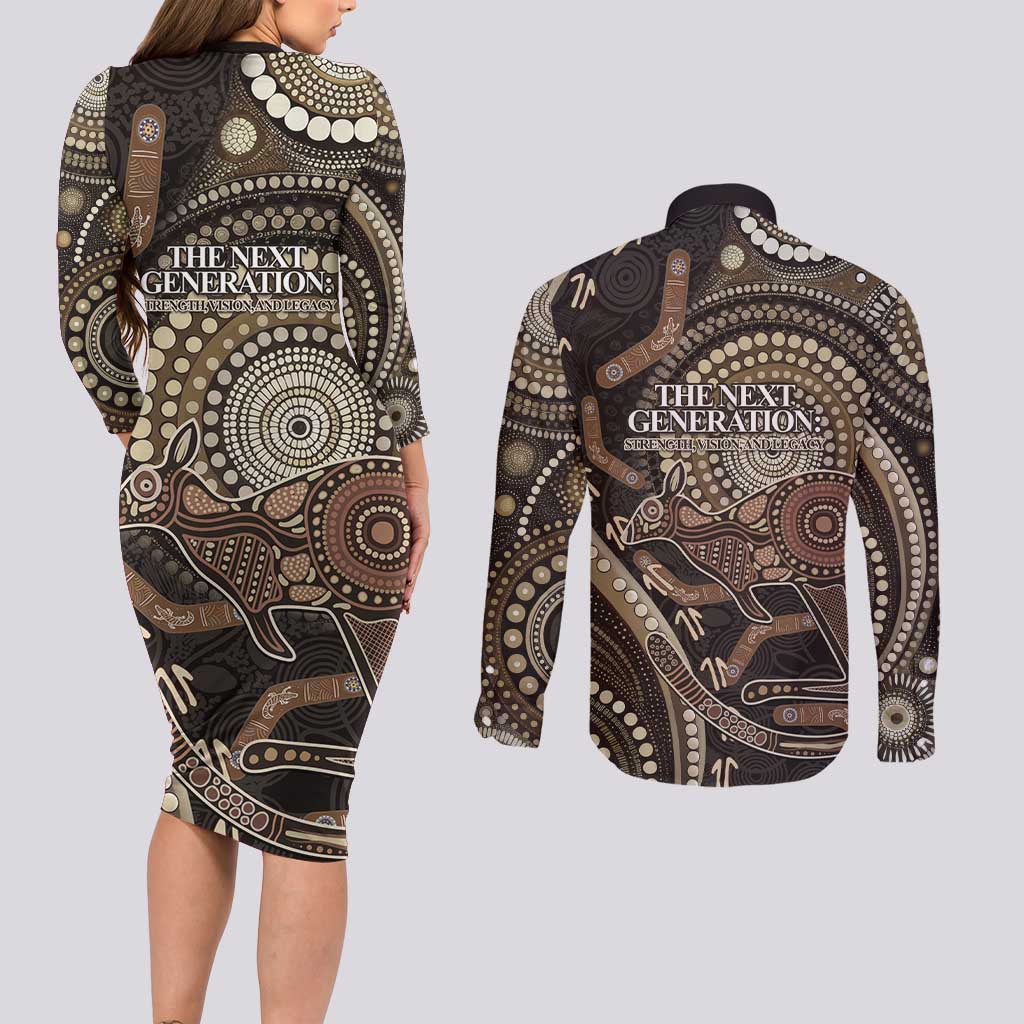Australia NAIDOC Week 2025 Couples Matching Long Sleeve Bodycon Dress and Long Sleeve Button Shirt Boomerang Kangaroo Indigenous Art