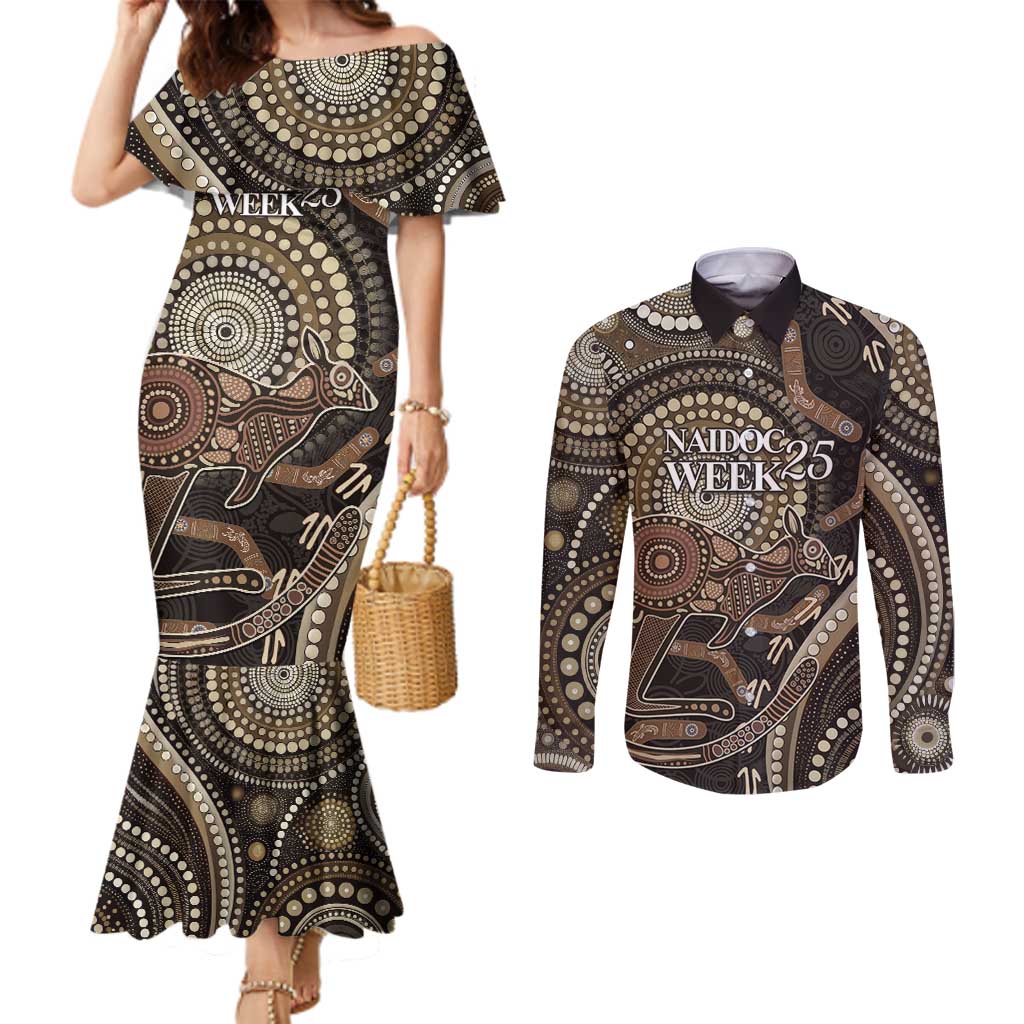 Australia NAIDOC Week 2025 Couples Matching Mermaid Dress and Long Sleeve Button Shirt Boomerang Kangaroo Indigenous Art