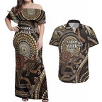 Australia NAIDOC Week 2025 Couples Matching Off Shoulder Maxi Dress and Hawaiian Shirt Boomerang Kangaroo Indigenous Art