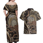 Australia NAIDOC Week 2025 Couples Matching Off Shoulder Maxi Dress and Hawaiian Shirt Boomerang Kangaroo Indigenous Art