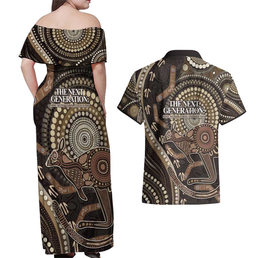 Australia NAIDOC Week 2025 Couples Matching Off Shoulder Maxi Dress and Hawaiian Shirt Boomerang Kangaroo Indigenous Art