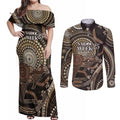 Australia NAIDOC Week 2025 Couples Matching Off Shoulder Maxi Dress and Long Sleeve Button Shirt Boomerang Kangaroo Indigenous Art