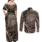Australia NAIDOC Week 2025 Couples Matching Off Shoulder Maxi Dress and Long Sleeve Button Shirt Boomerang Kangaroo Indigenous Art