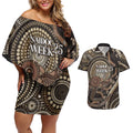 Australia NAIDOC Week 2025 Couples Matching Off Shoulder Short Dress and Hawaiian Shirt Boomerang Kangaroo Indigenous Art