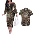 Australia NAIDOC Week 2025 Couples Matching Off The Shoulder Long Sleeve Dress and Hawaiian Shirt Boomerang Kangaroo Indigenous Art