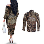 Australia NAIDOC Week 2025 Couples Matching Off The Shoulder Long Sleeve Dress and Long Sleeve Button Shirt Boomerang Kangaroo Indigenous Art