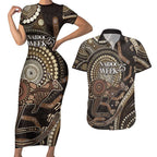 Australia NAIDOC Week 2025 Couples Matching Short Sleeve Bodycon Dress and Hawaiian Shirt Boomerang Kangaroo Indigenous Art