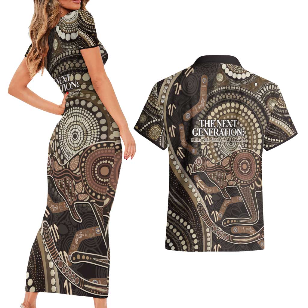 Australia NAIDOC Week 2025 Couples Matching Short Sleeve Bodycon Dress and Hawaiian Shirt Boomerang Kangaroo Indigenous Art