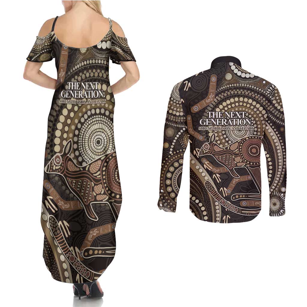 Australia NAIDOC Week 2025 Couples Matching Summer Maxi Dress and Long Sleeve Button Shirt Boomerang Kangaroo Indigenous Art